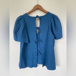 Sea Ny Linen Puff Sleeve Shirt with Bows, 8